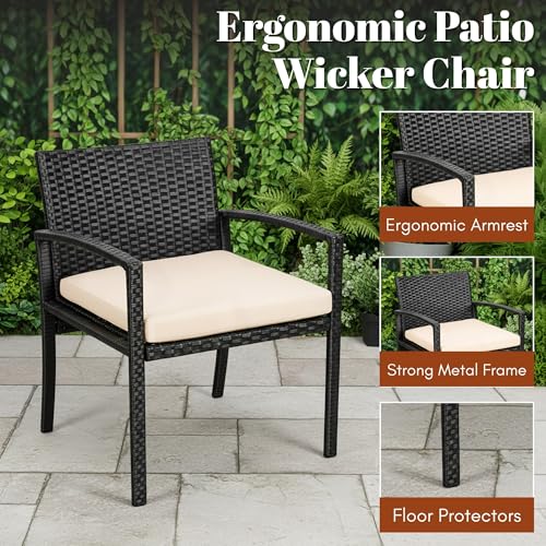 Image of DEVOKO 6-Piece Patio Outdoor Furniture Set Indoor Outdoor Hand-Woven HDPE Rattan Patio Chairs Use for Porch, Balcony, Garden, Poolside (Dark Brown & Cream)