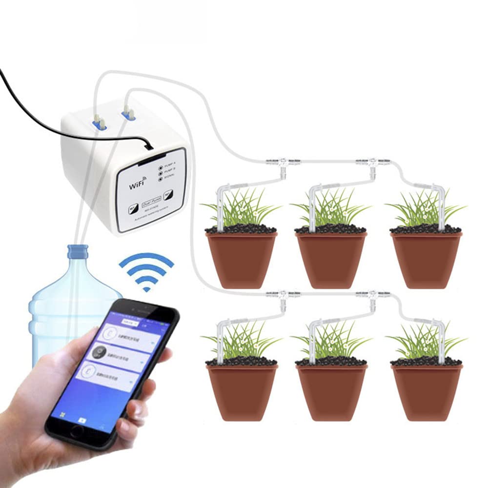 Doppia Pompa Giardino Controllo WiFi Dispositivo di irrigazione Automatico Acqua Goccia Irrigazione Sistema di irrigazione Kit WiFi Mobile APP Controllo
