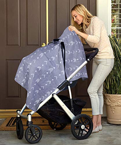 Image of Metplus Car Seat Cover Baby boy, 100% Muslin Cotton Infant Carseat Covers, Lightweight Breathable Car Seat Canopy, Summer Stroller Sun Shade, Newborn Travel Essentials(Arrow)