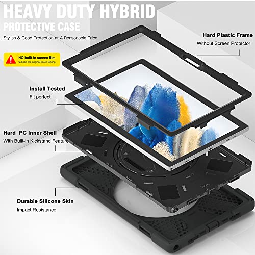Zenrich Samsung Galaxy Tab A8 Case 10.5" 2022, Zenrich Galaxy A8 Shockproof Rugged Case With S Pen Holder Stand Hand Strap And Shoulder Belt For Galaxy Sm-X200/X205/X207,Black #TOP6