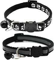 2-Pack Quick Release Reflective Cat Collars with Safety Buckle, Bell & Adjustable Fit for Kittens & Cats - Black