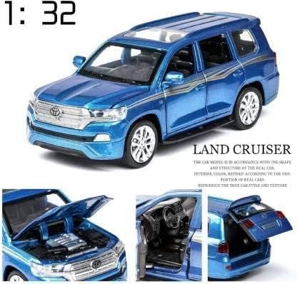 Image of PINQUE Kids New Land Cruiser Diecast Alloy Metal Pull Back Car with Openable Doors Music Sound and Light Vehicle Toy Car for Boys (Blue)