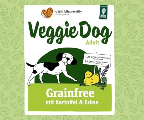 Green Petfood VeggieDog Grainfree (5 x 900 g) | Adult | Premium Trockenfutter für ausgewachsene Sensible Hunde | vegetarisch mit Kartoffel & Erbse | weizenfrei | nachhaltiges Hundefutter | 5er Pack