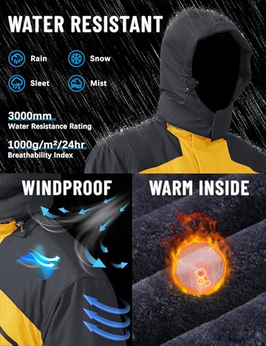 Image of TACVASEN Men's Winter Skiing Jackets Water Resistant Fleece Coats Insulated Thermal Snowboard Jacket Parka Raincoat with Hood