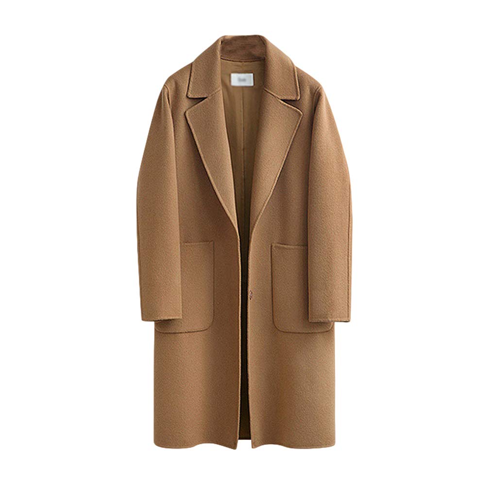 Runyue Women's Camel Winter Lapel Coat Trench Jacket Long Sleeve Turn-Down Collar Overcoat Outwear M