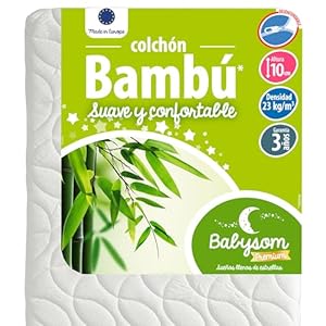 Babysom – Colchón Cuna Bebé Bambú | 60×120 cm | Natural | Altura 10 cm | Antiácaros | Antiasfixia | Transpirable | Reglaje Térmico | Desenfundable