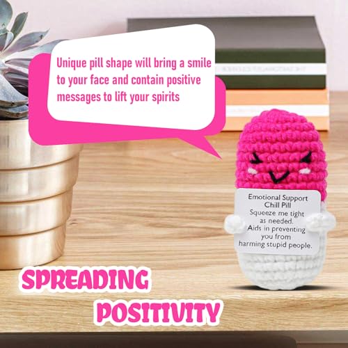 Image of Cute Pink Pill Crochet, Handmade Capsule Knitted Gift with Inspirational Card, CNA Nurse Appreciation Keepsake for Doctors, Pharmacists, RN, LPN, Office Decor & Party Favor