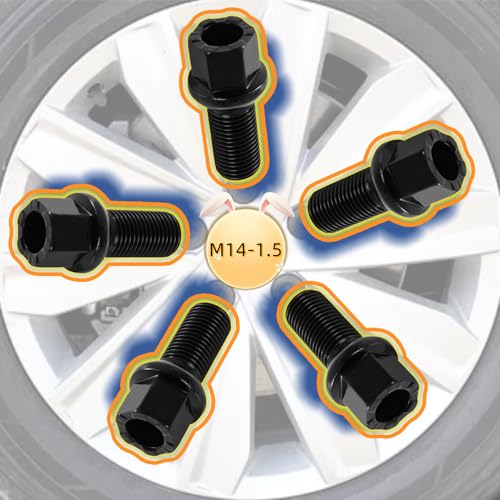 Image of 5 Pack 8D0601139D WHT002437 M14x1.5 Car Lug Nuts Wheel Lug Bolts | Compatible With Volkswagen /VW Golf Jetta Passat Beetle CC for Audi A3 A4 A5 A6 A7 Quattro A8 M14-1.5 Lug Bolts(Black)