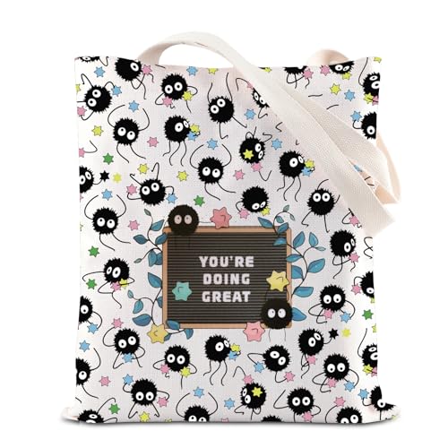 FOTAP Anime Inspired Tote Bag Soot Sprites Anime Lover Gift Kawaii Dust Elf Cartoon Lover Animation Fans Gift (DOING GREAT T)