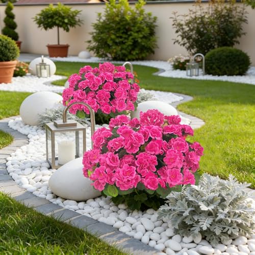 Image of Bassion Artificial Geranium Flowers for Outdoors Decoration, 4 Pcs, Fuschia