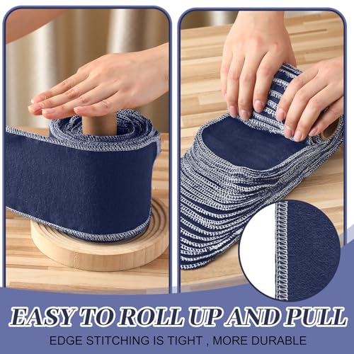 Image of FuWeave 30 Pack Reusable Toilet Paper No Tear Bidet Towels, Navy Blue | Washable 11.8 inch x 4.3 inch Cotton Flannel Family Cloth Wipes with Snaps, Paperless Roll for Bathroom, Travel, Cleaning and Drying