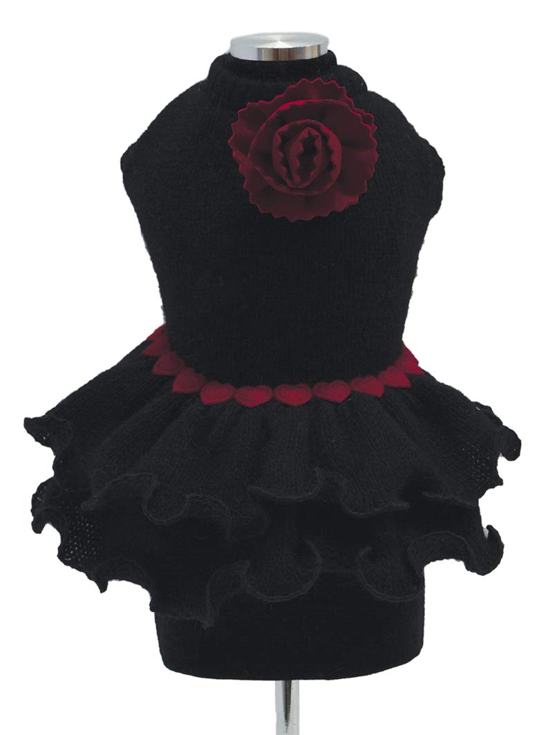 Trilly Tutti Brilli Irmine Wool Dress with Flower Brooch, X-Small, Black