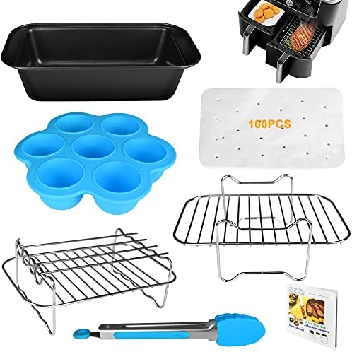 YINGRACE Air Fryer Accessories,Set of 7PCS Dual Basket Air Fryer Accessories Compatible with Ninja DZ201, DZ401, DZ550, Instant Vortex, Chefman, Bella, PowerXL Dual Zone Air Fryers