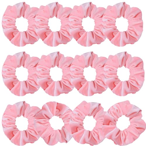 Srotmirw 12 Pcs Pink Scrunchies Velvet Soft Hair Scrunchy Hair Ties Ropes for Women Girls Cute Hair Accessories for Daily Use