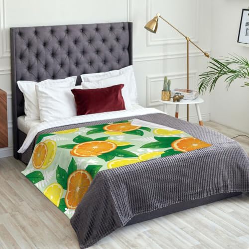 Manta naranja de verano suave y acogedora con estampado botánico premium 3