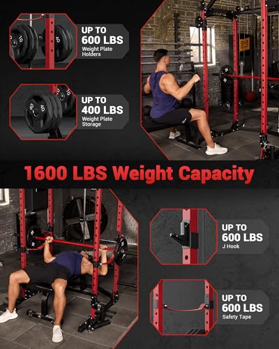 Power Cage, Multi-Functional Power Racks for Home Gym with Cable Crossover System, 1600LBS Weight Capacity Fitness Squat Rack for Strength Workout with More Training Attachment