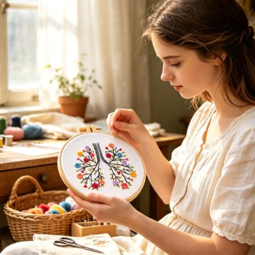 Image of Armindou Flowers Embroidery Kits for Beginners Adults, Hand Embroidery Set Needlepoint Kits, Floral Stamped Cross Stitch Kits for Beginners Adults, 3 Embroidery Hoops, Fabric (Attached Video Tutorial)