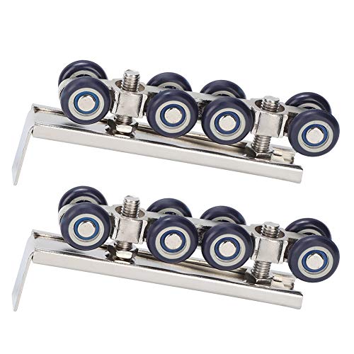 Sliding Door Wheels, Track Rollers with Thick Handle 8 Wheels Door Track Pulley, Sliding Door Pulley, L Shaped Pulley Hanging Wheel Set Heavy Duty Door Wheel for Wardrobe Closet