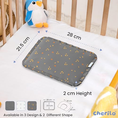 Image of Cherilo Mustard Seed Baby Comfort Cushion | Adjustable Filling | Soft Cotton Cover | 28 x 21.5 x 2 cm - Grey Leaf Pattern
