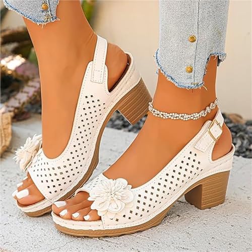 Buckled Square Heel Sandals for Women Peep Open Toe Slingback Low Chunky Heeled Dress Sandals Wedge Pump Shoes2