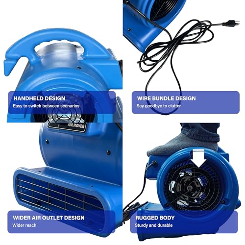 Outapat 3-Speed Air Mover 1/3 HP Carpet Dryers and Floor Drying Blower Fan for Professional Carpet Cleaner with 13Ft Power Cord - Thumbnail 3