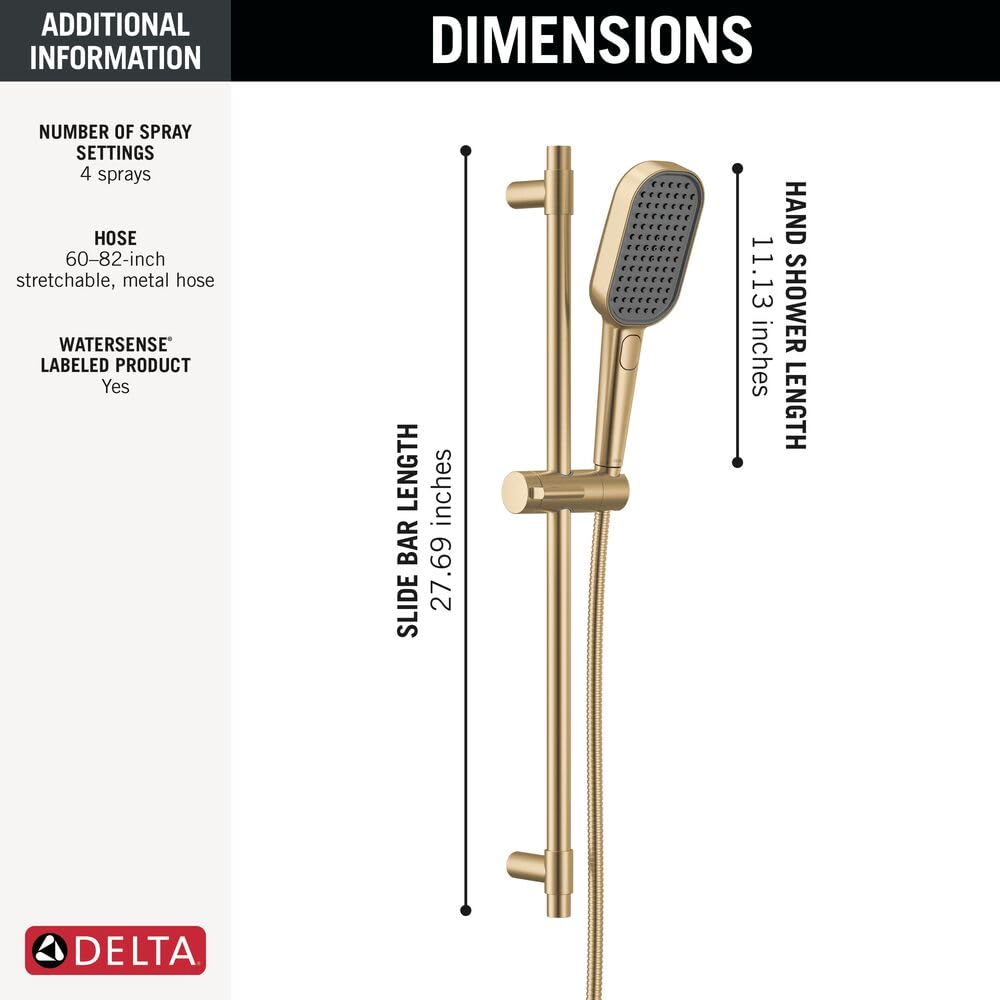 Delta Doccetta a mano con asta scorrevole, in oro spazzolato, 1,75 GPM, 51815-CZ-PR