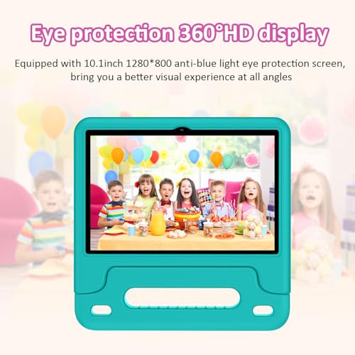 Image of Android 15 Kids Tablet 10.1 Inch, Octa-Core Processor, Case Included,Green | Built-in parental controls; Google Kid Space installed; 2.4G /5G dual-band WiFi; 21GB RAM 64GB ROM; For Ages 2-12 Toddler