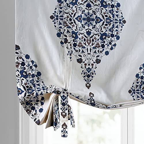 Image of HPD Half Price Drapes Room Darkening Tie Up Curtains 46 X 63 Inch Kerala Printed Cotton Window Roll Up Balloon Curtain for Living Room, Kitchen PRTW-TUD41-63 (1 Panel), Kerala Blue