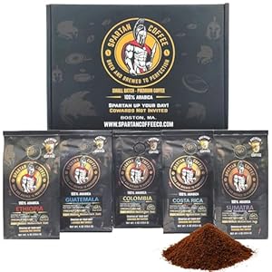 Gourmet Coffee Sampler Gift Set Pack – Spartan Coffee Specialty Coffee – Small Batch 100% Arabica Coffee Beans from Colombia, Guatemala, Ethiopia, Costa Rica, Sumatra – 5 pack x 4oz Coffee Gift Set