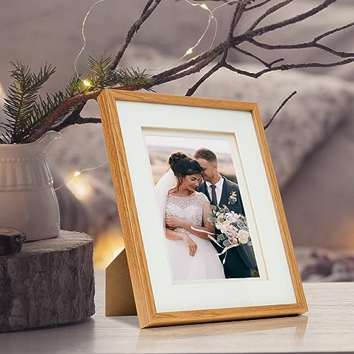 Fabian Clarke London® 8x6 Oak Colour Wooden Picture Photo Frame with Off White Double Mount to Hang Portrait or Landscape For 8x6 Photo - Image 4
