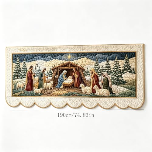 Nativity Scene Print Quilted Christmas Mantel Scarf, Fireplace Mantel Decor - image 2