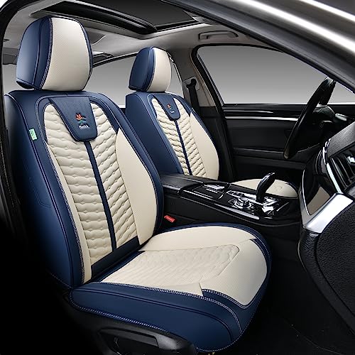 Image of FLORICH Front Seat Covers, Leather Seat Covers, Universal Car Seat Covers 2PCS, Waterproof Car Seat Protector, Driver Seat Cover Accessories for Trucks SUV Sedans-Blue&White