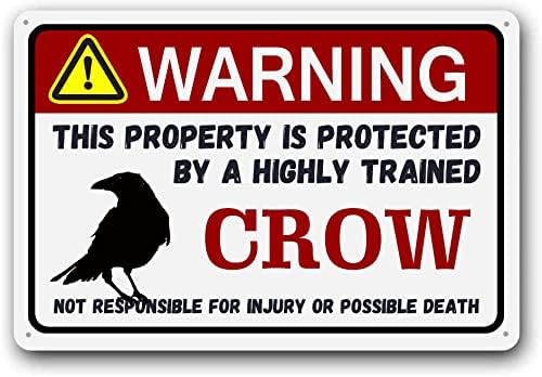 Letrero de cuervo, divertido letrero de advertencia de metal, regalo para mascotas, mascota exótica, letrero de lata para mascotas pequeñas, 12 x 16
