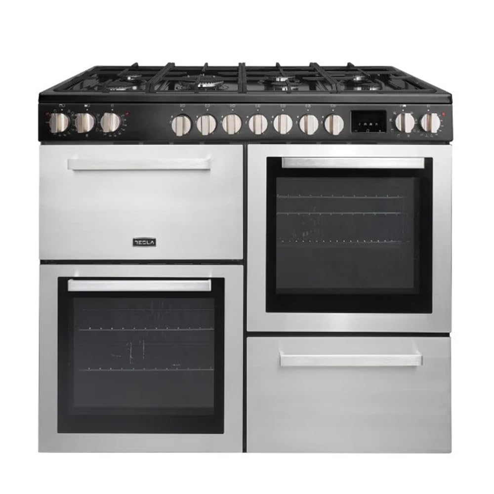 Tesla Dual Fuel Cooker - Freestanding Cream, A/A/A Energy, 7-Burner Gas Hob, 100cm Double Cavity, 62L & 62L Ovens, Easy Clean Enamel, LED Timer, (T100MCDFRCC) — view 2