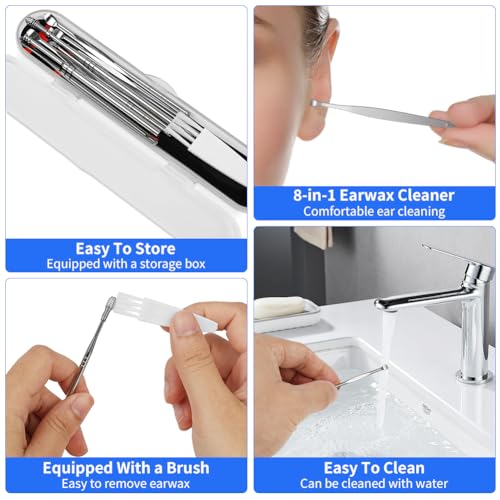 BUTBU Ohrenreiniger, 11 Stück Ohrenschmalz Entferner, Ear Cleaner Mit Vorratsbehälter, Edelstahl Tragbar Ohren Reinigung Set, Ohrreiniger für Erwachsene Jugendliche und Kinder, Ear Wax Removal(Silber)
