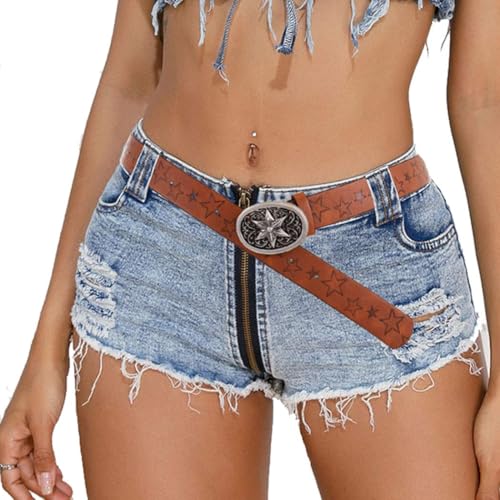Western Belt for Women Brown Leather Belts for Jeans Vintage Cowgirls Waist Belt with Silver Buckle3