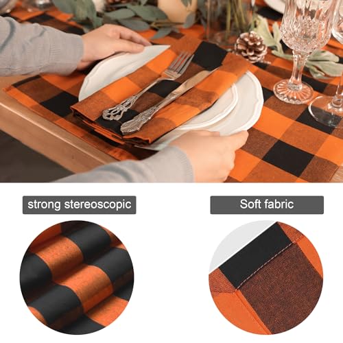Image of Halloween Cloth Napkins Set of 12, Orange and Black, 18 x 18 Inch, Buffalo Plaid Table Napkins, Washable Reusable Dinner Napkins for Restaurant, Family Dining, Indoor & Outdoor Party Table Decor