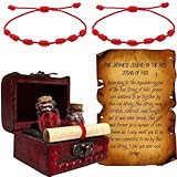 His and hers Bracelet Red String of Fate – Couple Gift Set with Legend Scroll in Treasure Chest – Romantic Gifts for Him Her, Anniversary, Wedding, Valentine’s Day, Boyfriend Girlfriend
