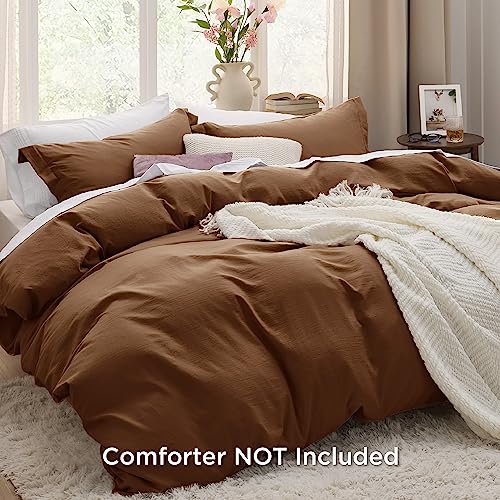 Image of Bedsure Brown Duvet Cover King Size - 3 Pieces Prewashed Cotton-Like Extra Soft Bedding Set, Includes 1 Duvet Cover 104x90 Inches with Zipper Closure & 2 Pillow Shams, Comforter Not Included