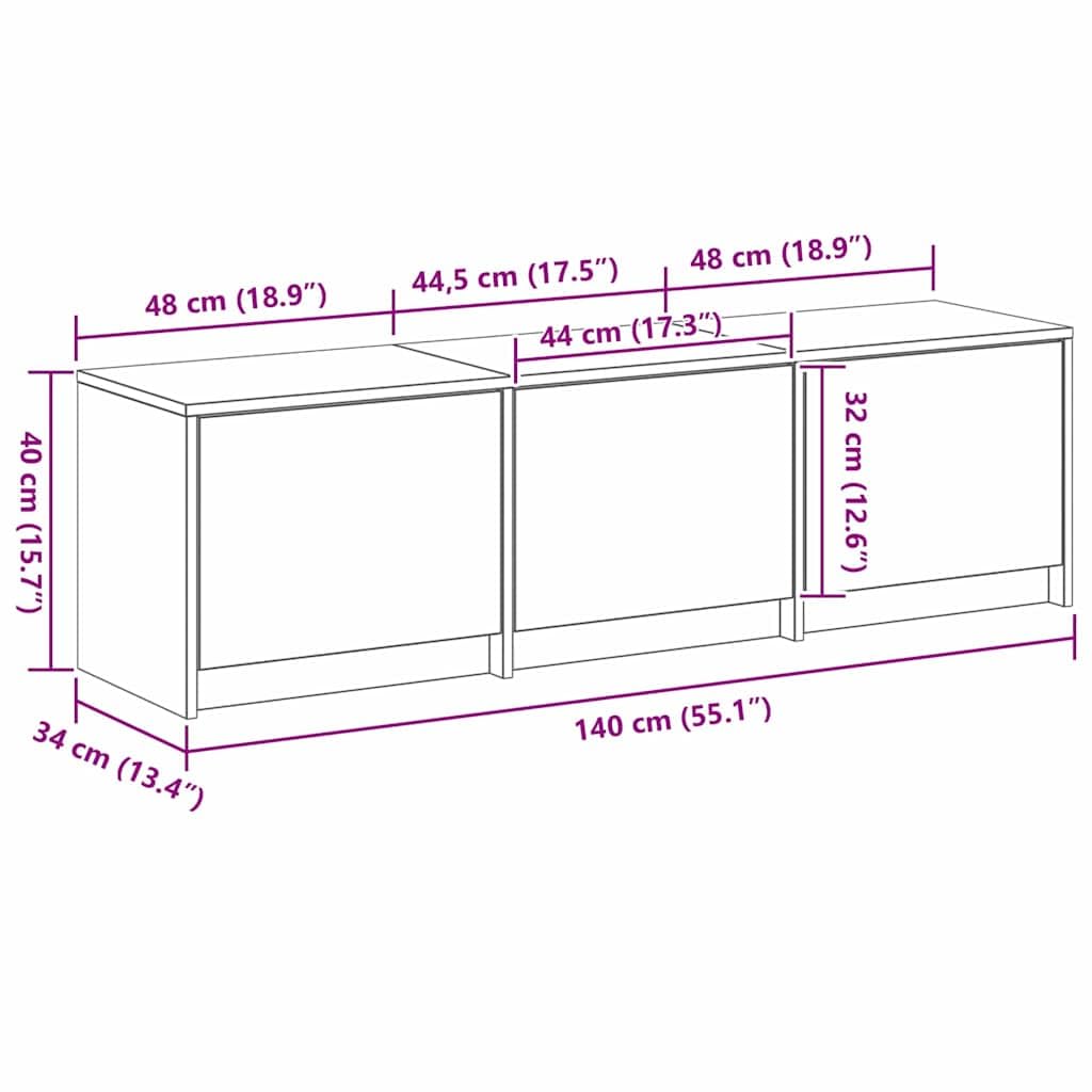vidaXL Szafka RTV z LED z paskami LED Czarny Dąb 140 x 34 x 40 cm