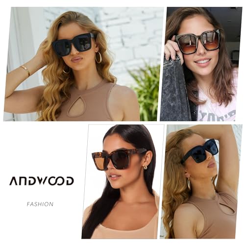 ANDWOOD Oversized Sunglasses for Women Big Large Square Wide Frame Shades Retro Trendy Fashion UV Protection4