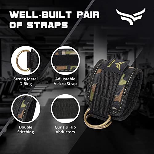 Image of XTRIM Unisex Stylish Ankle Straps with Metal D-Rings for Cable Machine, Kickbacks and Glutes Workouts, Adjustable Ankle Straps, Curls & Hip Abductors with Padded Neoprene Support (Army Green)