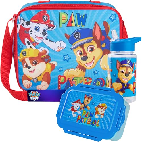 Get Trend Paw Patrol Water Bottle Lunch Bag and Lunch Box Kids Set 3 Pcs School Supplies Chase Rubble Skye Bento Snack Box BPA Free Leakproof Travel (Blue Paw Patrol)