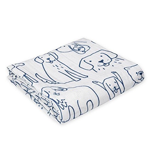 Oliver & Rain Baby Swaddle Blanket - Newborn 100% Organic Cotton Muslin, Dog Print
