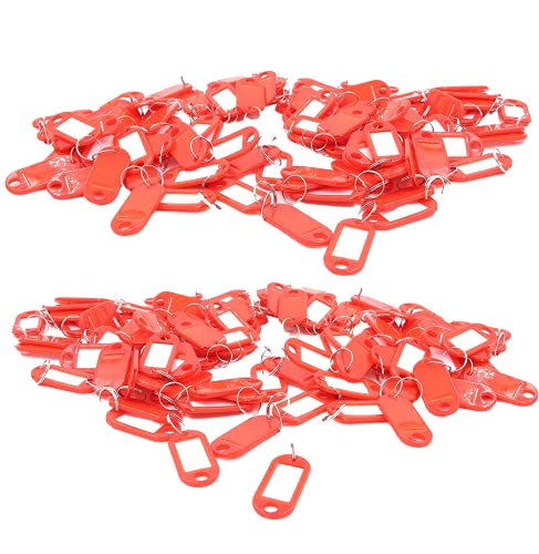 100 Key Ring Tags Plastic Assorted ID Red Color Key Keyring Fobs, Small