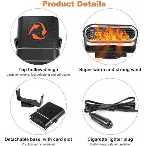 Image of 2 in 1 Car Heater 150W 12V Portable Fast Heating Defroster & Defogger Fan | Quick Window Demister with 360 Rotation | Plug-In Cigarette Lighter Auto Heater for Winter Driving