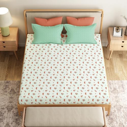 Image of Mytrident Bedsheet for Double Bed Queen Size |90 Inches x 100 Inches | Little Bloom Green