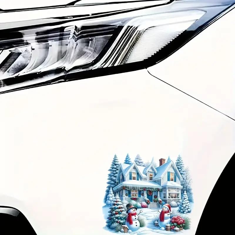 Christmas Snowman & House PVC Vinyl Car Decals Stickers Waterproof Self-Adhesive Decals for Cars, Laptops, Trucks, Motorcycles Wall Window Luggage Scratch Cover Door Decor Sticker - Image 3