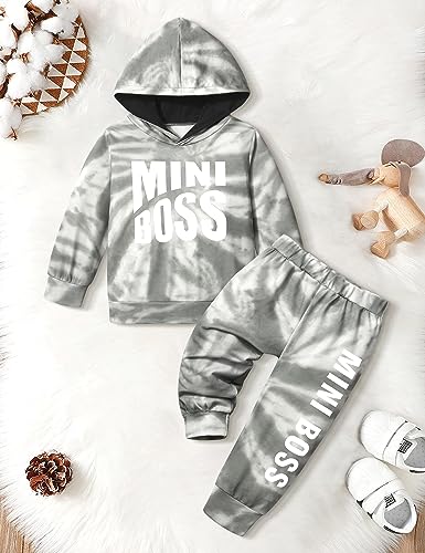 Image of Von kilizo Toddler Baby Boy Clothes Fall Outfits Cute FashionsHoodie Sweatsuit Top+Tie-Dye Pants 2PCS Set