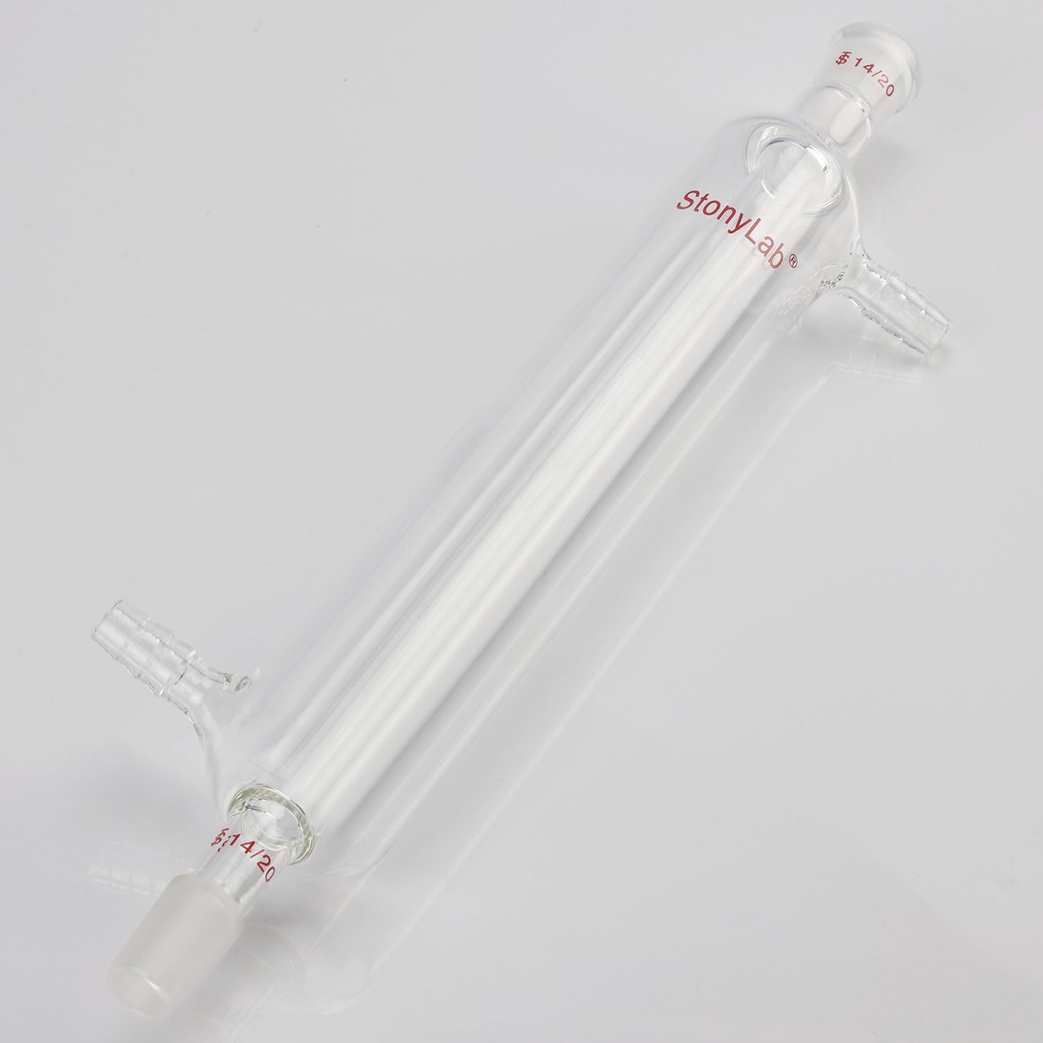 stonylab Condenseur Liebig, Condenseur en Verre Borosilicaté avec Joint 14/20 Longueur de Veste de 200 mm Condenseur en Verre de Laboratoire